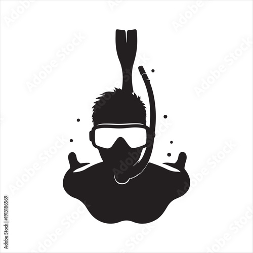 snorkeler under water vector silhouette line art logo design collection