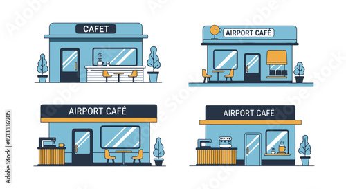 Airport Cafe Line dynamic smooth tone illustration