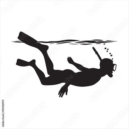 snorkeler under water vector silhouette line art logo design collection