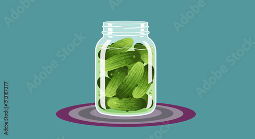 Fresh mint leaves preserved in a clear glass jar with a purple lid