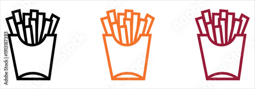 French Fries Fast Food Snack Icons Set for Restaurant Menu Vector Illustration.