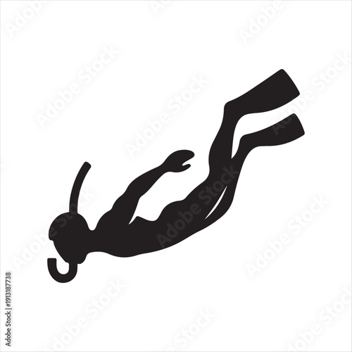 snorkeler under water vector silhouette line art logo design collection