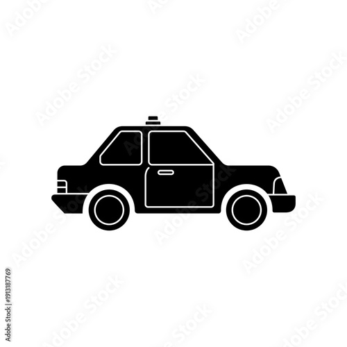 Black and white police car icon for app and web