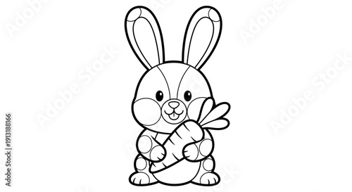 Cute Cartoon Rabbit Holding Flower.