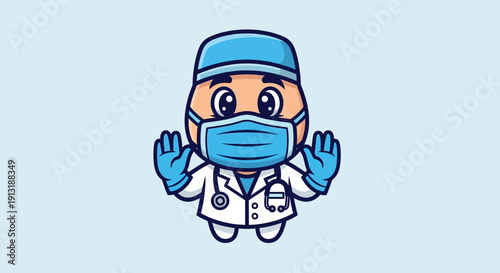 Cartoon doctor in mask.