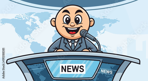 Cartoon News Anchor Man Broadcasting.