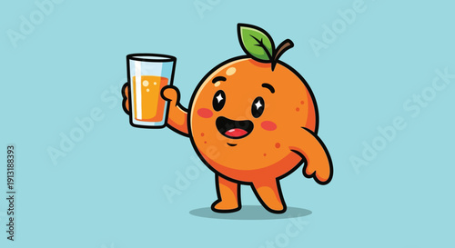 Cartoon orange character with juice.