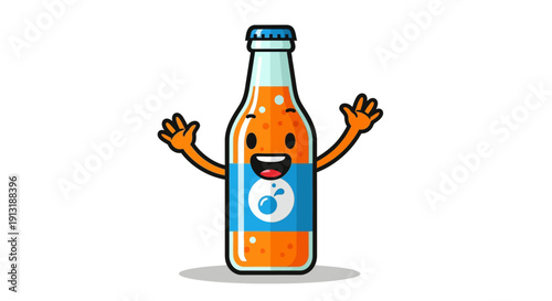 Cartoon Orange Soda Bottle Character.