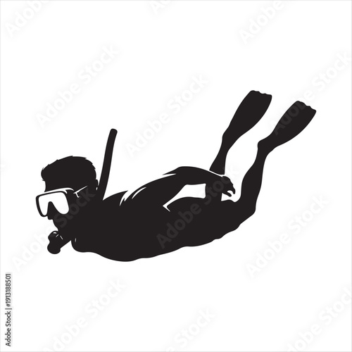 snorkeler under water vector silhouette line art logo design collection