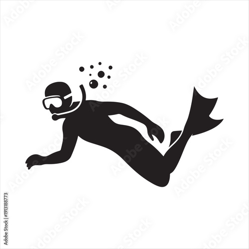 snorkeler under water vector silhouette line art logo design collection