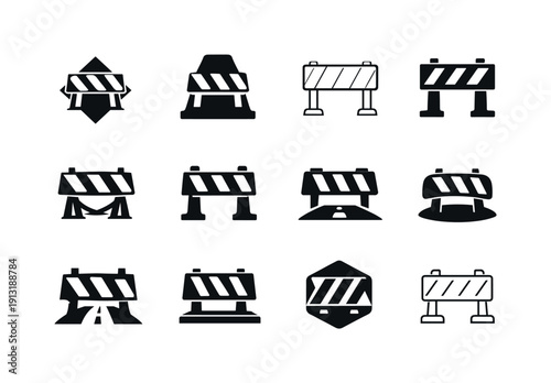 Road construction. Icon set. Set Logo of road construction: striped road divider. harmonious logo variations of the same emblematic concept,