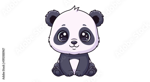 Adorable Cartoon Panda Bear Sitting Cute.