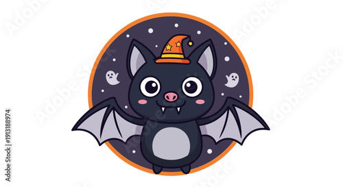 Cartoon Bat Character Wearing Party Hat.