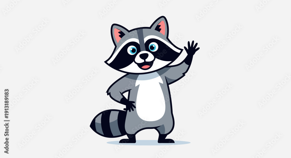 Obraz premium Cartoon Raccoon Character Standing and Waving.