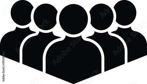 Black silhouettes representing a diverse group of people standing together in a collaborative team formation