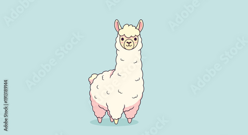 Cartoon Llama Standing on Light Background.