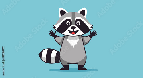 Cartoon Raccoon Character Standing with Open Arms.