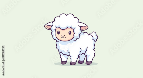 Cute Cartoon Sheep Illustration with Fluffy Wool.