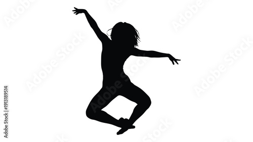 Silhouette of a person dancing energetically with arms outstretched isolated on white background, Vector