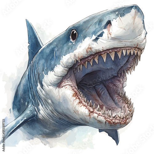 Megalodon, watercolor clipart vector, isolated on a white background.