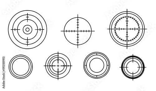 Sniper target outline icons vector collection editable stroke