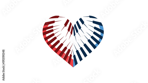 Artistic heart shape composed of piano keys or digital bars represents a passion for music and creative sound design expression.