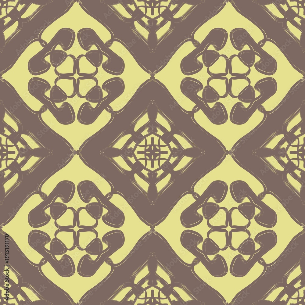 Fototapeta premium Mauve and Gold Art Nouveau Geometric Lattice seamless pattern with abstract flowers
