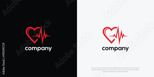 Heartbeat ECG Logo Design Medical Health Care Cardiology Brand Symbol.