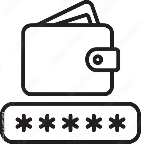 Password protected wallet icon with asterisk symbols for secure access and authentication