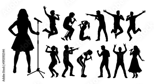 Singers with microphones silhouettes performing