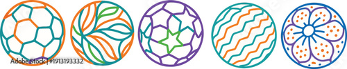 Abstract Ball Icon Set. Creative Geometric & Floral Designs illustration.