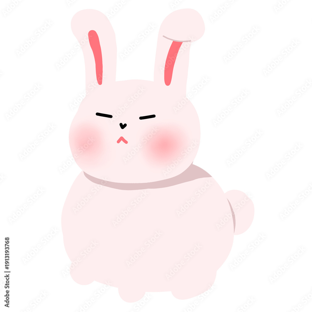 Fototapeta premium Cute pink chubby bunny, rabbit character with rosy cheeks and long ears standing, cute animal mascot illustration design