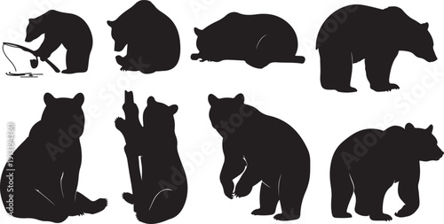A collection of black bear silhouettes in various poses and positions