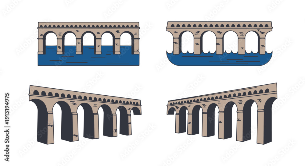 Φωτογραφία Aqueduct Line art modern bold color illustration