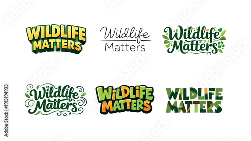 Wildlife Matters. Set lettering. harmonious lettering variations of the same emblematic concept, each with different artistic interpretation