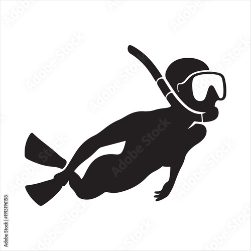 snorkeler under water vector silhouette line art logo design collection
