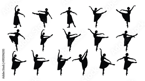 A collection of ballerinas in various graceful poses and movements. isolated on white background, Vector