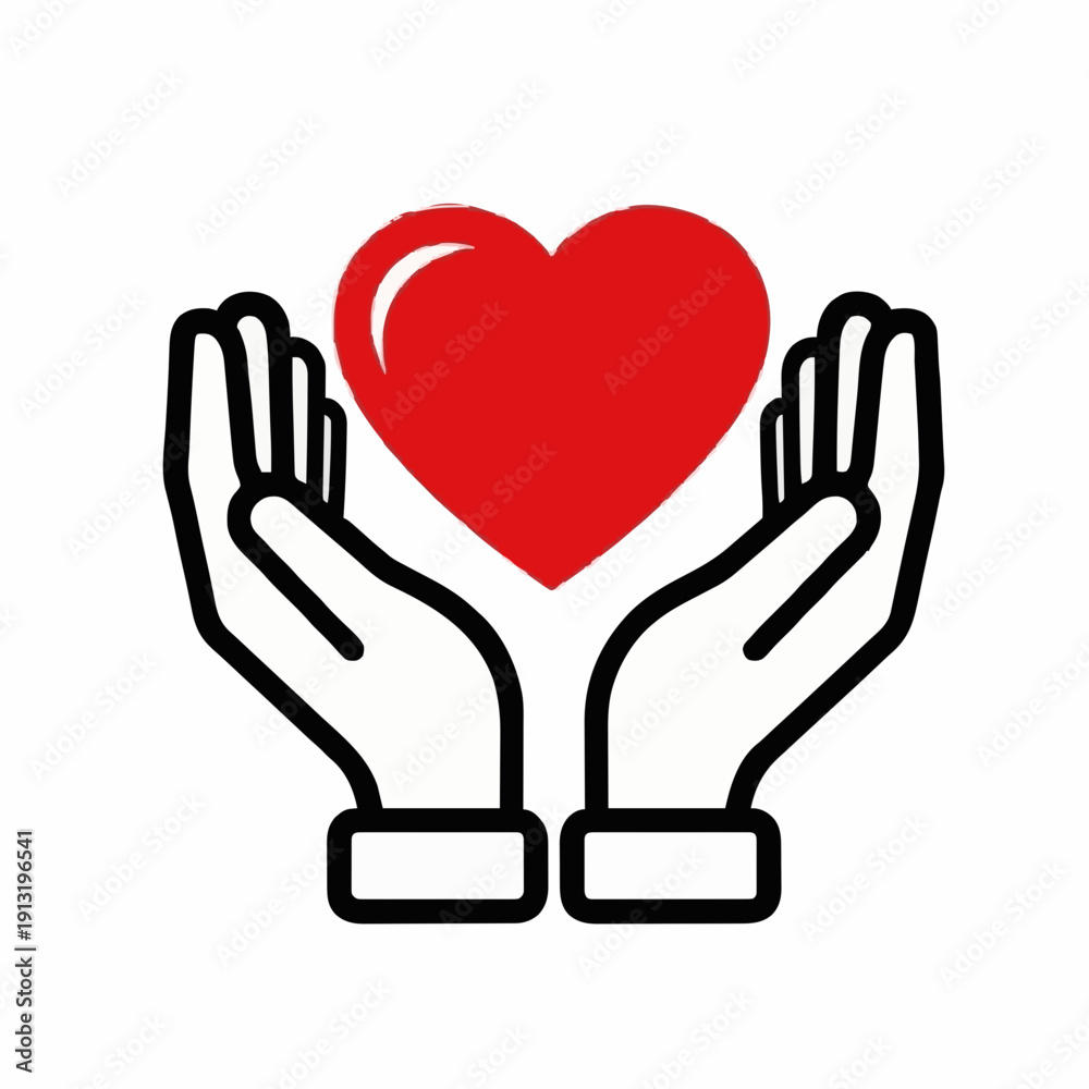 Obraz premium Minimalist Heart Protection Icon - Medical and Life Insurance. A professional vector graphic of hands protecting a heart symbol. Ideally represents life insurance, safety, and preventative medicine.
