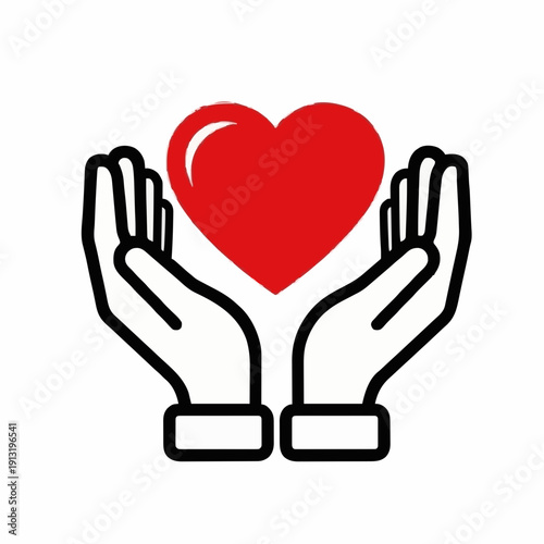 Minimalist Heart Protection Icon - Medical and Life Insurance. A professional vector graphic of hands protecting a heart symbol. Ideally represents life insurance, safety, and preventative medicine.