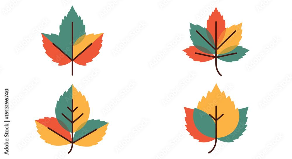 Fototapeta premium Autumn Leaves Line soft tone color illustration