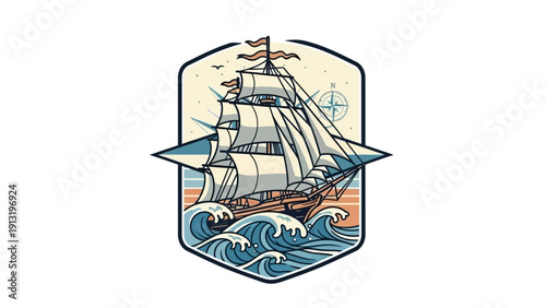 Vintage Sailing Ship Illustration Design.