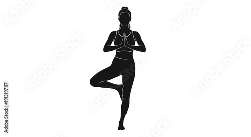 Woman Practicing Yoga Tree Pose Silhouette.
