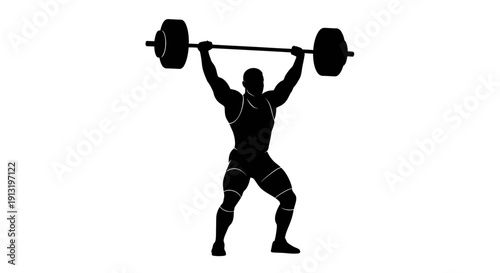 Man Lifting Heavy Barbell Overhead.