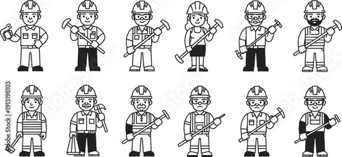 Diverse firefighter illustrations in various poses and attire