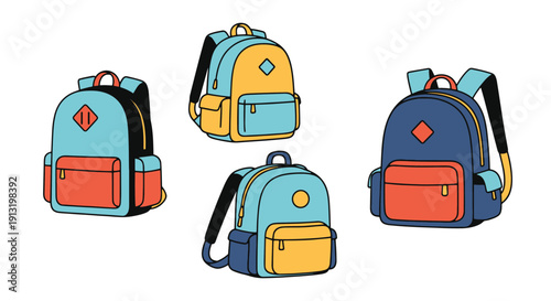 Backpack Line art high quality modern bright color illustration