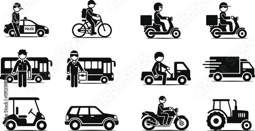 Delivery icons with various transportation modes
