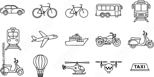 Transportation Vehicles Icon Set.