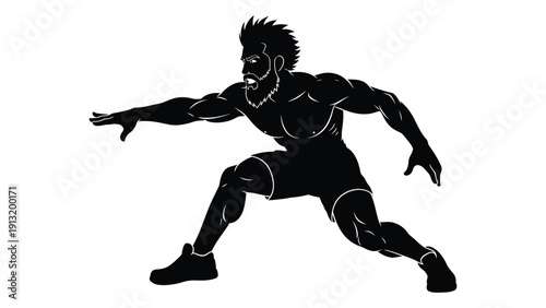 Athletic silhouette of a person in a dynamic running pose with intense focus isolated on white background, Vector