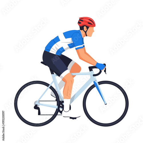 Cyclist Riding Bicycle, Professional Athlete Training, Sports and Fitness Illustration