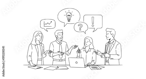 Business meeting icon set, line art style, black color, isolated, white background, vector format